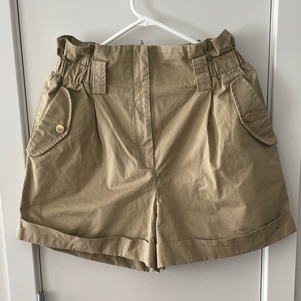 Sandro High-Waist Paperbag Khaki Women’s Shorts